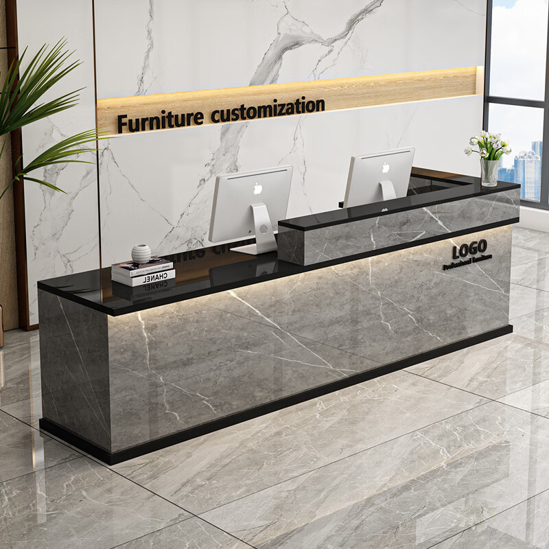 蕴捷公司前台接待台前台接待台简约现代公司烤漆咨询柜台定制吧台收