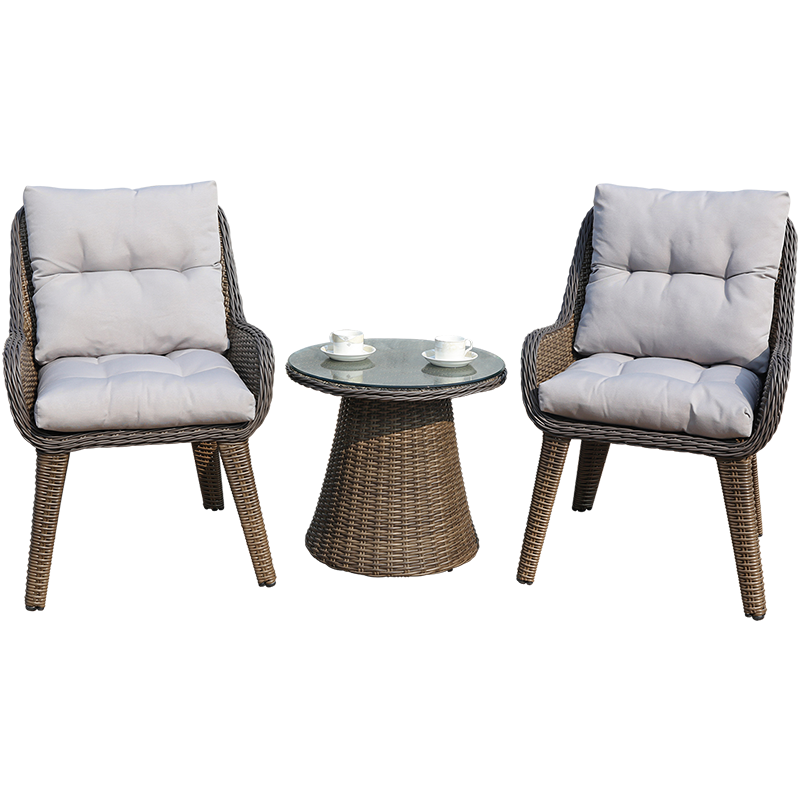 嘉勒美户外桌椅藤椅庭院花园阳台桌椅藤编家具露台藤椅三件套 2+1铁架(送座背垫)