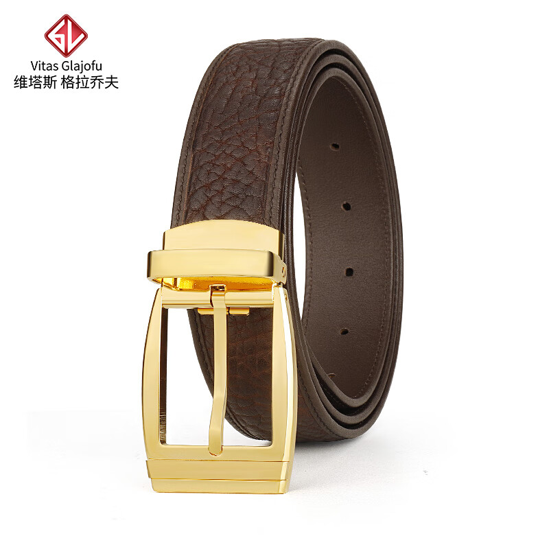 皮带男士真皮高端商务加长打孔定制青年针扣轻奢 金色扣野牛皮腰带3