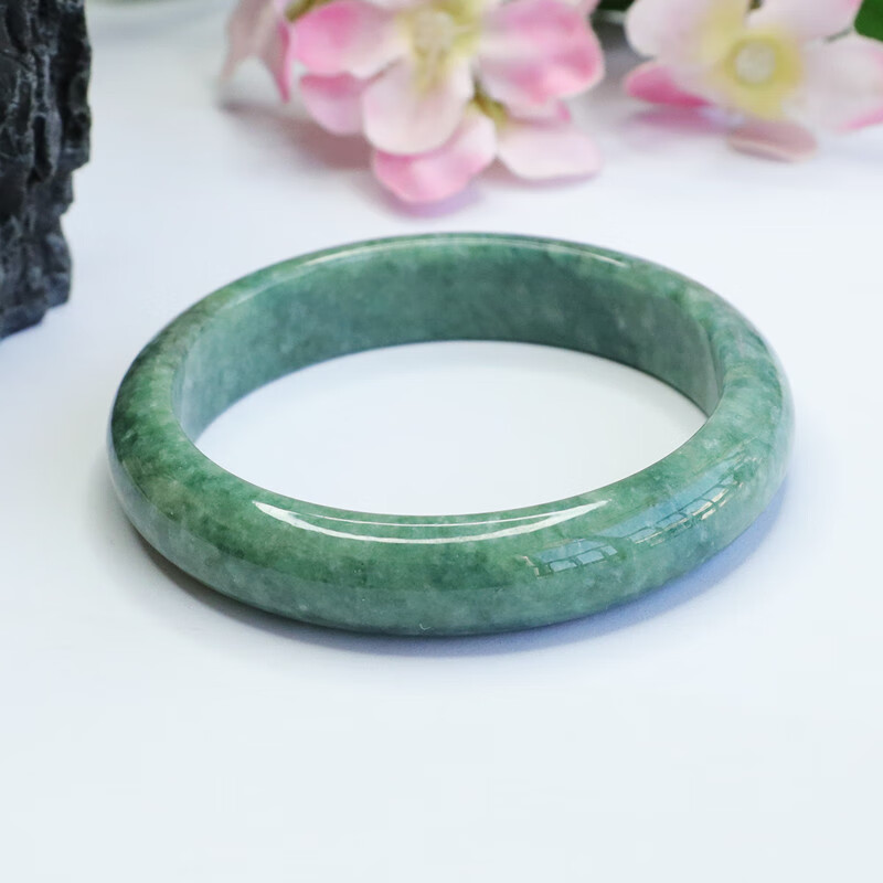 沐莹坊 天然翡翠a货手镯豆种满绿缅甸玉石手饰镯子玉镯少女镯子礼物饰