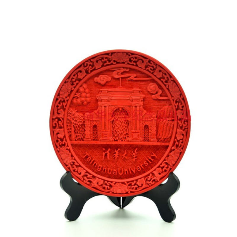 北大北京清華大學(xué)紀(jì)念品擺件盤子漆器漆雕漆盤畢業(yè)紀(jì)念禮 清華紅色二校門小號(hào)