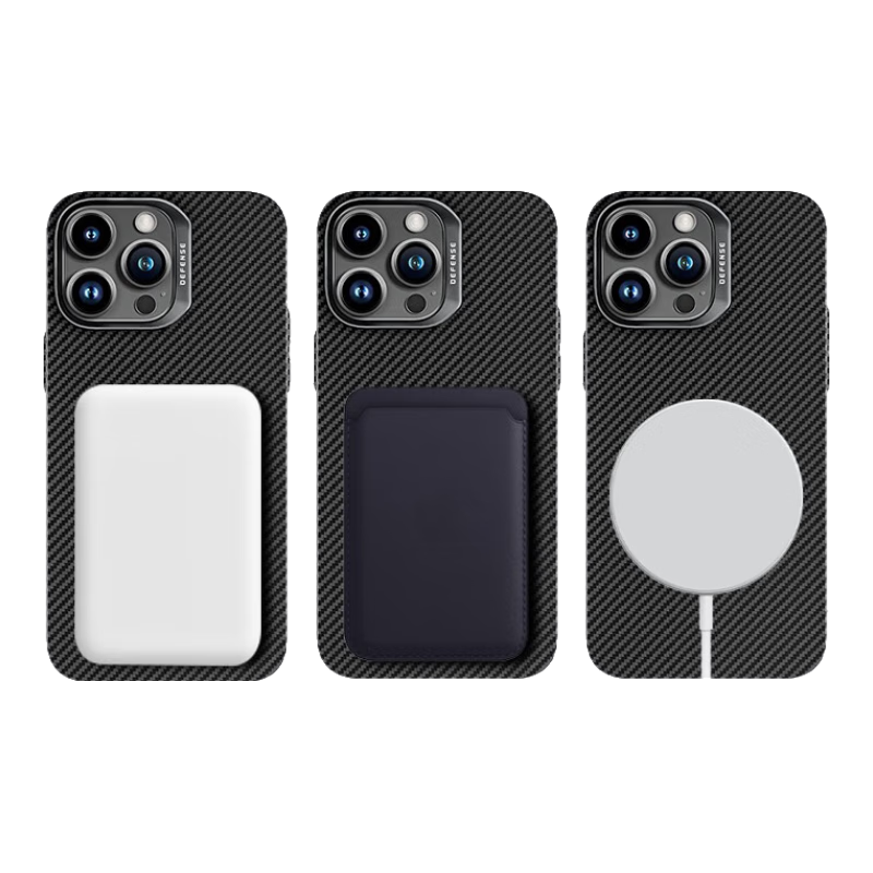 決色  蘋(píng)果iPhone15ProMax手機殼凱夫拉支架芳綸MagSafe磁吸親膚男非碳纖維保護套新 0重力?·1號-黑灰斜紋 | 膚感按鍵 iPhone 15 Pro Max
