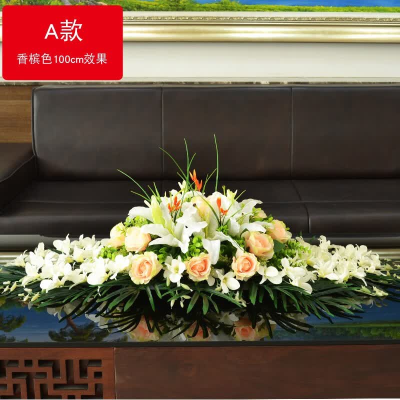 花办公室讲台签约接待酒店长形餐桌会议布置摆装饰 60cm香槟色玫瑰桌
