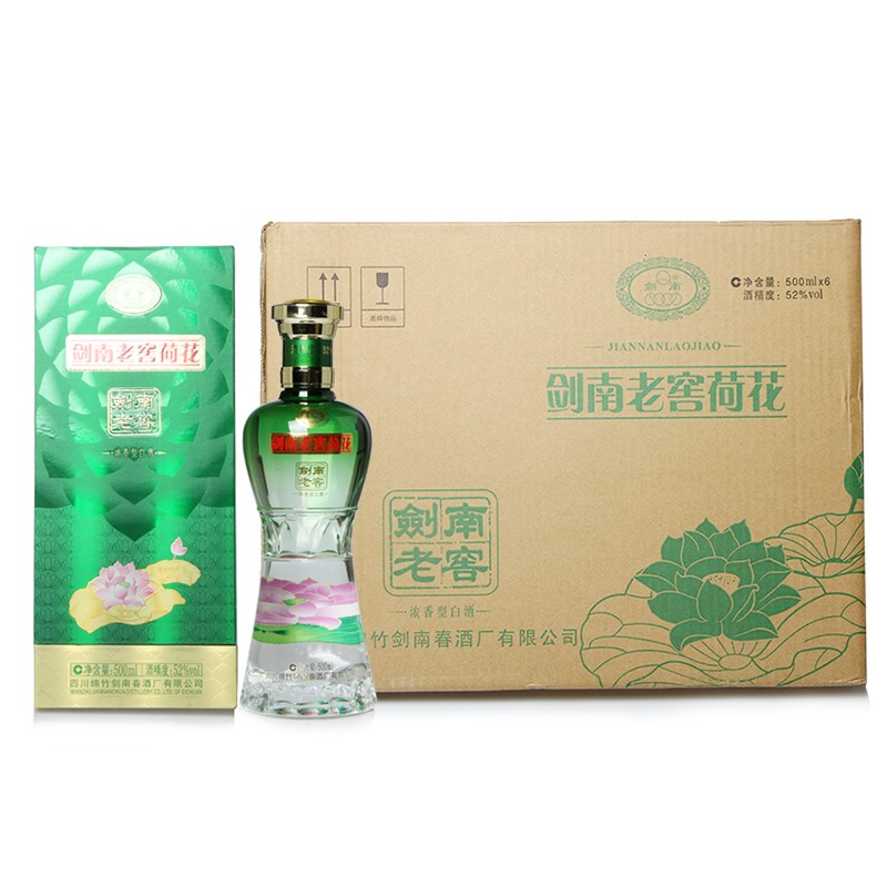 剑南春52度剑南老窖荷花酒高度浓香型整箱装500ml 6瓶整箱装2018年
