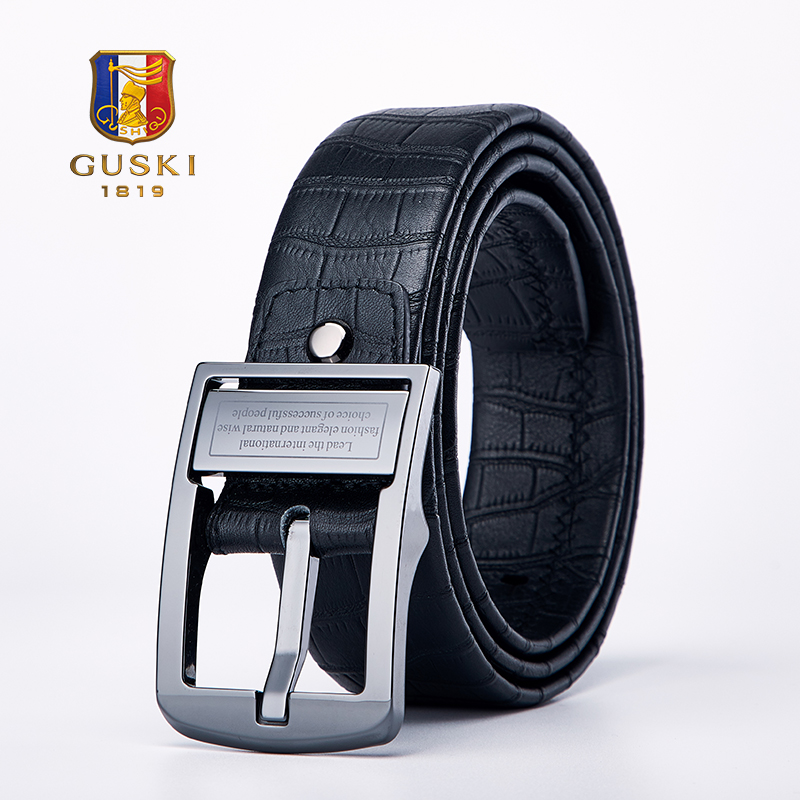 古士旗（GUSKI）品牌男士皮带男陶瓷针扣腰带真牛皮高端新年生日情人节礼物送男友 专柜礼盒/代写贺卡/头层牛皮 105cm -130cm/联系客服备注长度
