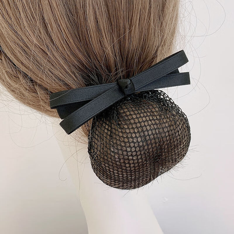 【精选】职业头花女酒店银行简约网兜发饰空姐发兜工作百搭盘发弹 1#黑色