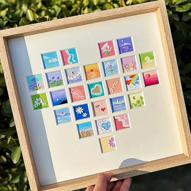 映彤新款生日画框心形diy油画棒套装九宫格材料手工绘填充爱心油画棒