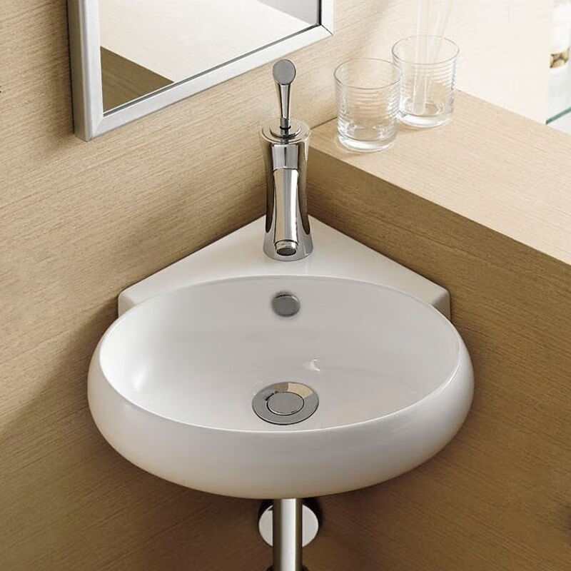 法恩莎（FAENZA）家用新款小戶型洗手盆陶瓷迷你拐角處三角形掛盆掛墻式洗臉盆陽臺  大號三角掛盆 1cm 1cm 大號三 單盆送下水