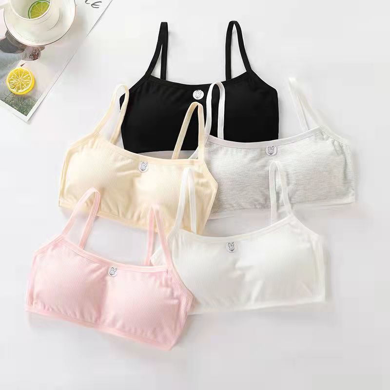 法国kj【品牌服饰】纯棉胸小内衣女中学生韩版初中育期背心高中生文胸