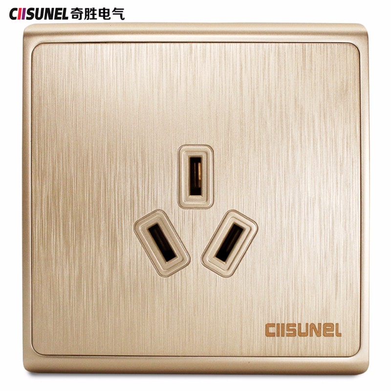 奇胜开关插座面板大板纯平香槟金拉丝86型三孔16a插座空调热水器墙壁