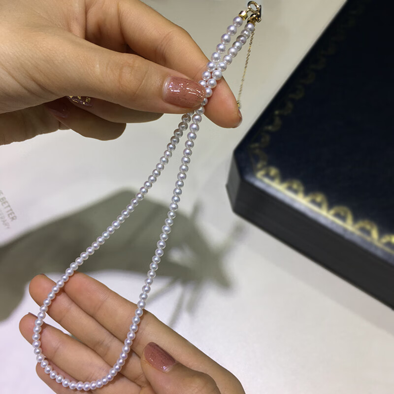 小baby珠项链 小米珠极强光彩凛珠天女18k金调节 妈妈款 链长40 5cm