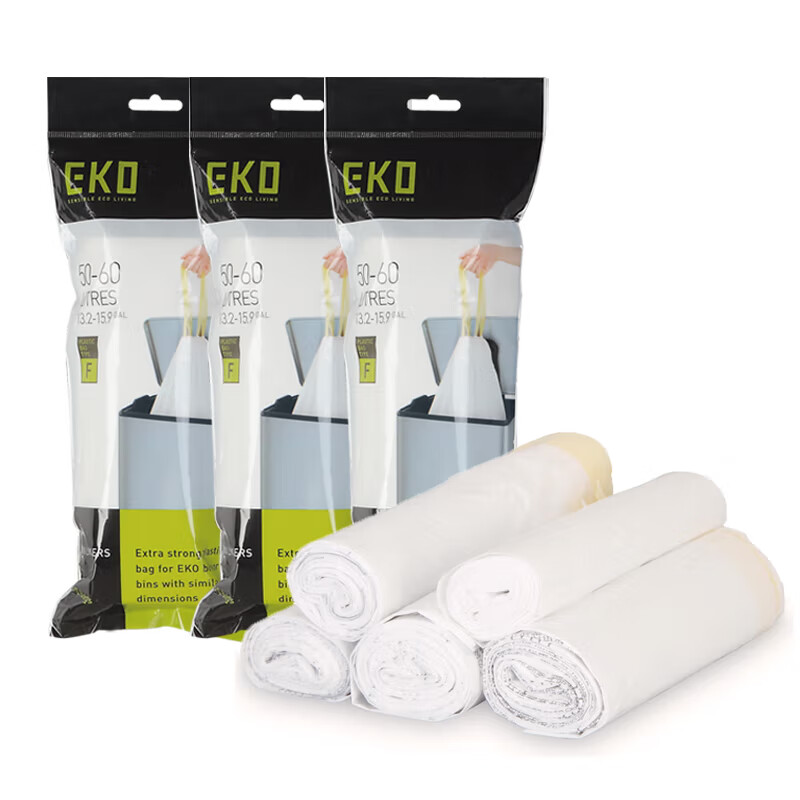 EKO垃圾袋 自动收口加厚点段抽绳大号家用手提塑料袋物业收纳袋 F款-5卷装【40-60升】