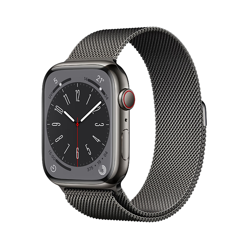 Apple Watch Series 8 智能手表GPS + 蜂窝款45毫米石墨色不锈钢表壳石墨色米兰尼斯表带MNKY3CH/A