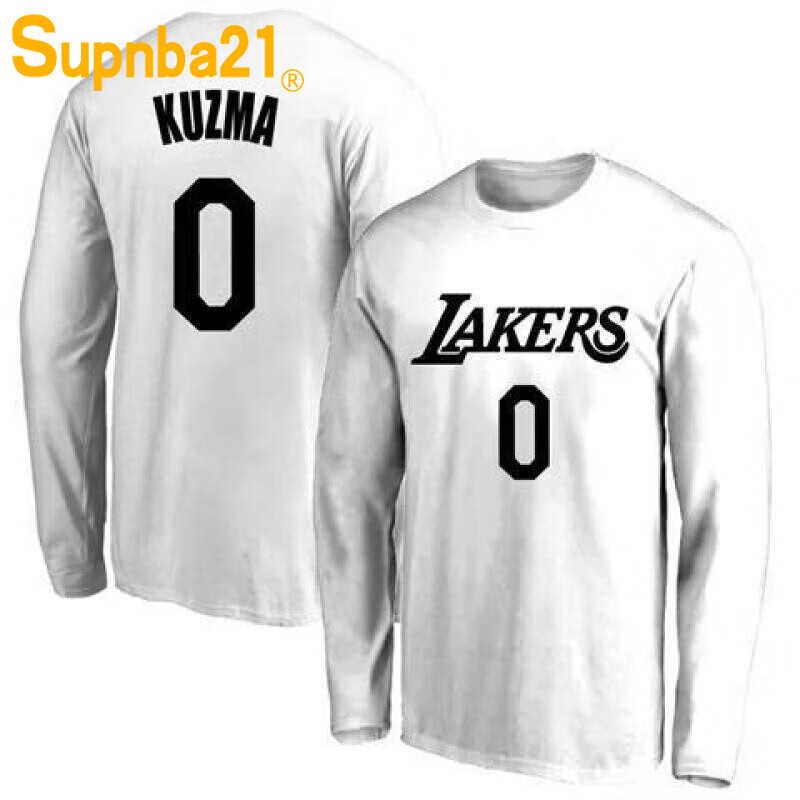 21春秋洛杉矶湖人0号库兹马球衣训练服长袖t恤篮球运动长衫体恤 白色
