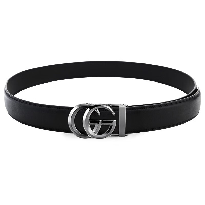 POACY男士皮带真牛皮 商务腰带男时尚裤带男款字母简约 礼物 双G枪色扣 110cm 【裤码33以下】