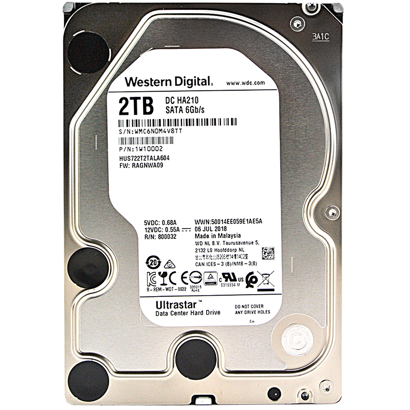 Western Digital 西部数据 Ultrastar DC HA210系列 2TB 3.5英寸 企业级硬盘 (7200rpm、CMR) HUS722T2TALA604