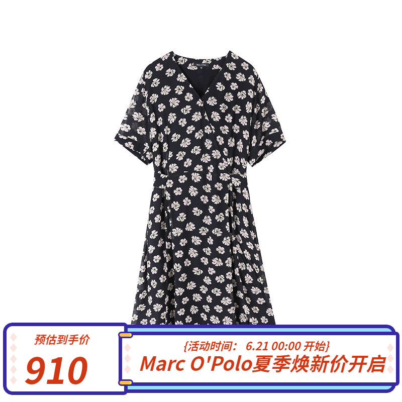 MarcO'Polo奢侈品女装夏季气质满印碎花裙收腰连衣裙 黑底印花G15 36/165