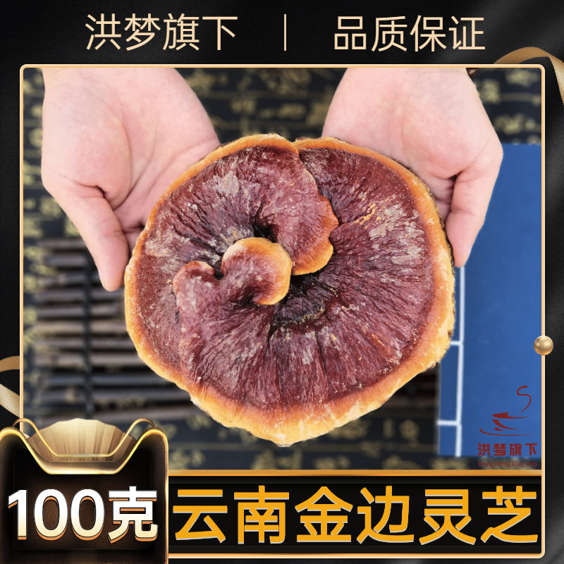 金边灵芝 精选云南天然带腿整枝灵芝可切片 正宗苦金边赤灵芝泡茶 100