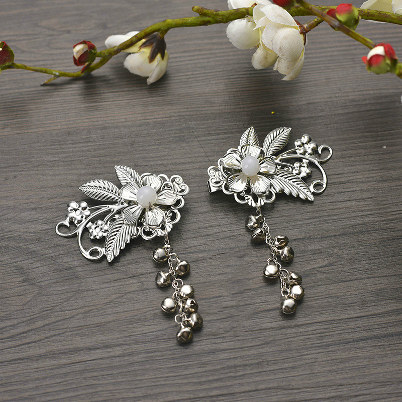 梦君宸古装头饰对夹古装铃铛发饰复古古风汉服 白色一对 耳坠