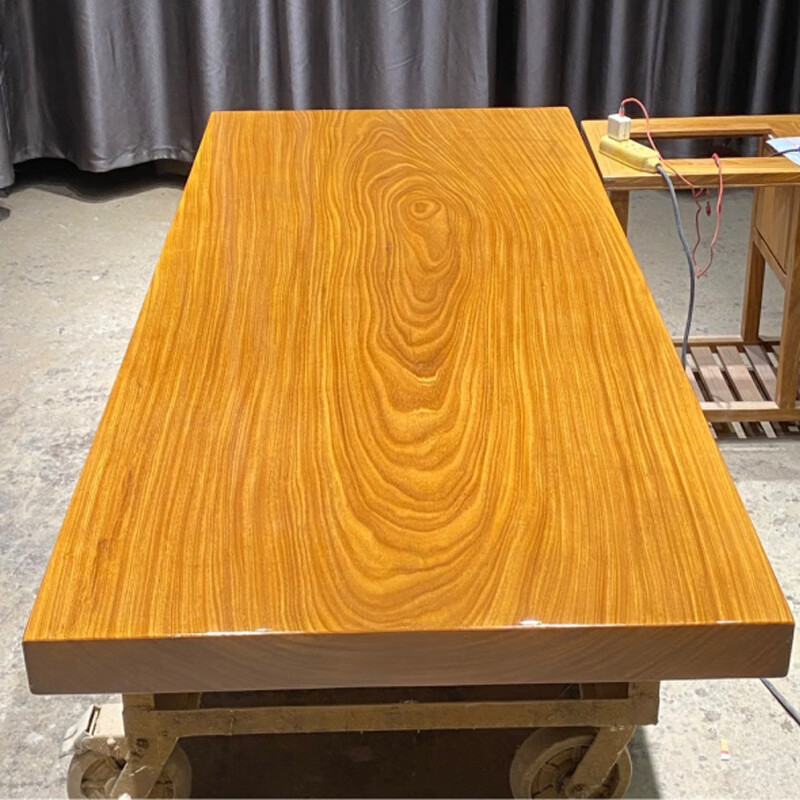 倾听木之歌黄色柚木大板茶台新中式实木大板茶桌书桌整块原木茶几190*