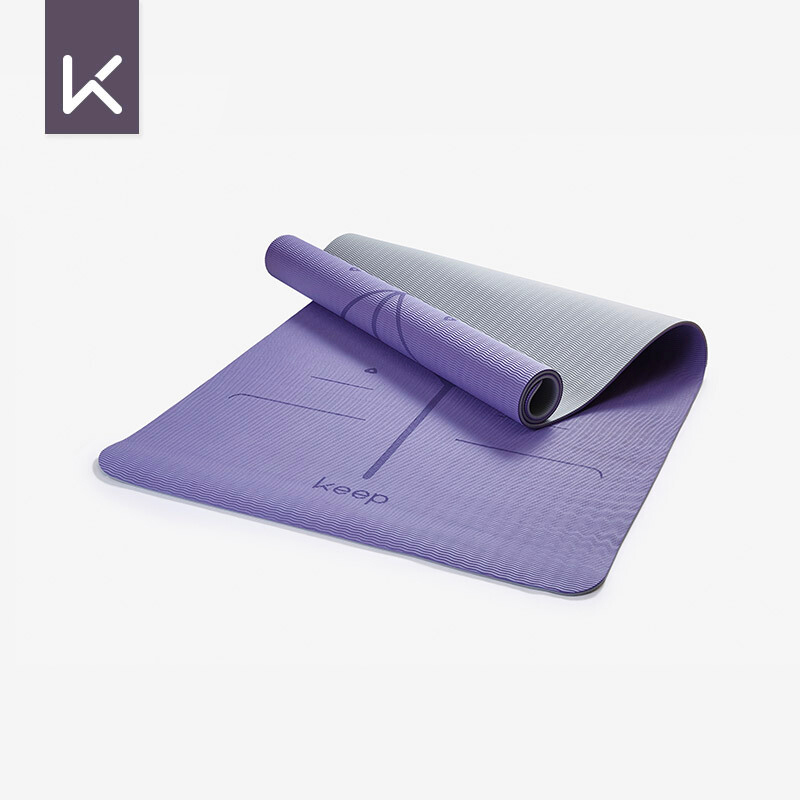 Keep TPE加宽体位线瑜伽垫183*80cm加长加宽耐磨减震防滑男女健身7mm厚 紫色/灰色