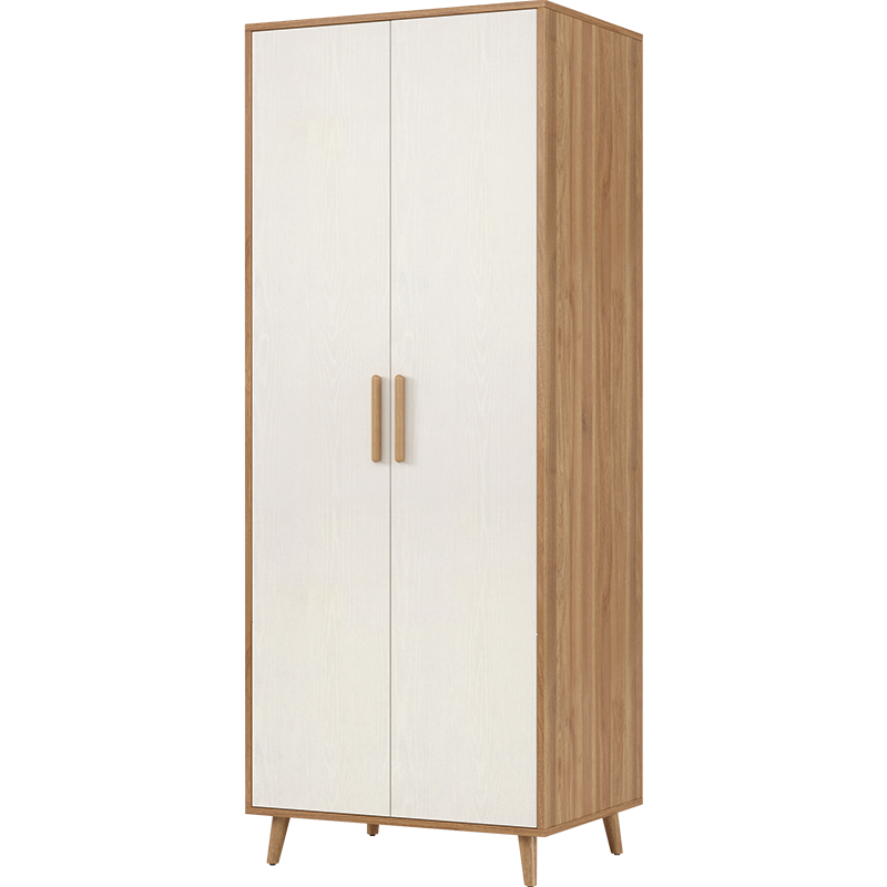 林氏木业现代简约实木脚挂衣柜子家用卧室收纳小户型组合衣橱ME1D【浅胡桃+荷花白】ME1D-A0.8米衣柜