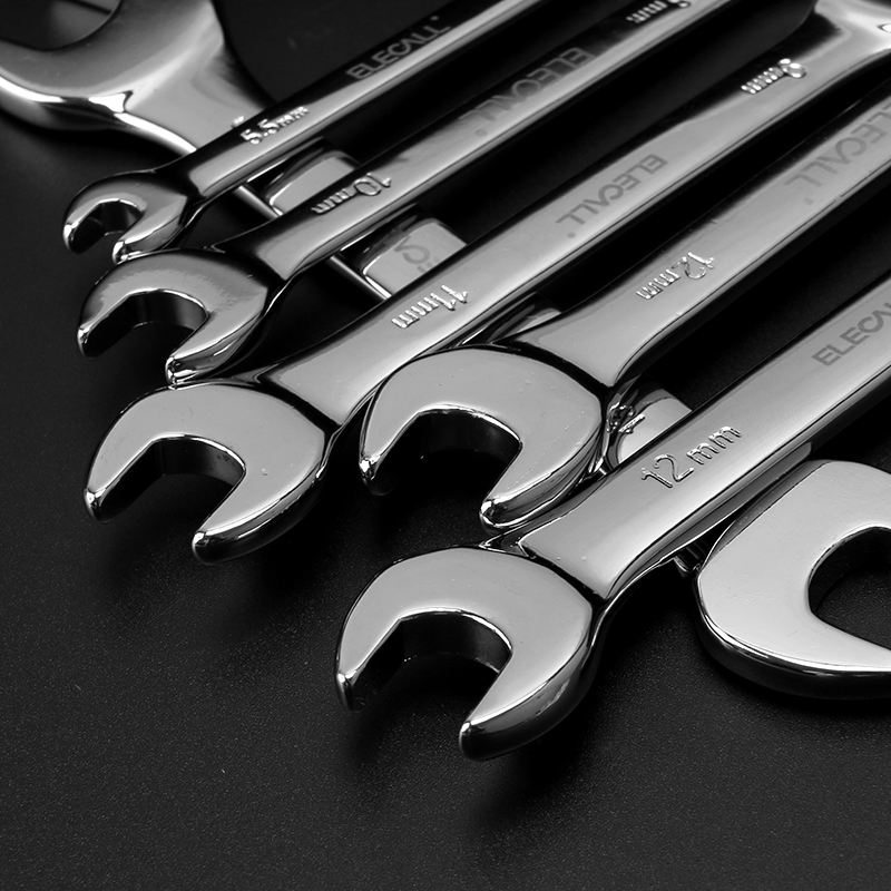 伊莱科(elecall)双头开口扳手8件套 精抛平面镜面简易呆头手动叉口