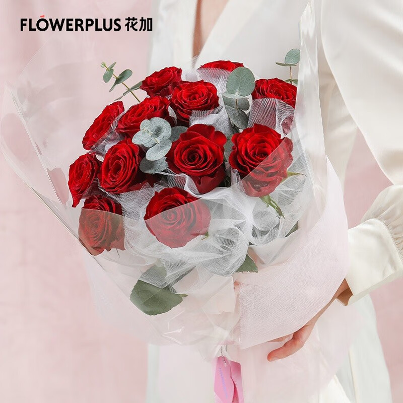 花加（flowerplus）520情人节12枝红色玫瑰鲜花礼物送女朋友礼物实用花束 12枝红色玫瑰 5.19-5.21收花
