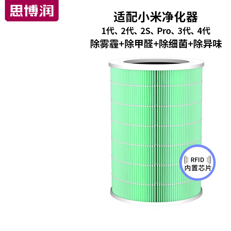 思博润适配小米米家空气净化器滤芯过滤网1代、2代、2S、Pro、3代、4代、循环风滤芯 M2A(带识别芯片)