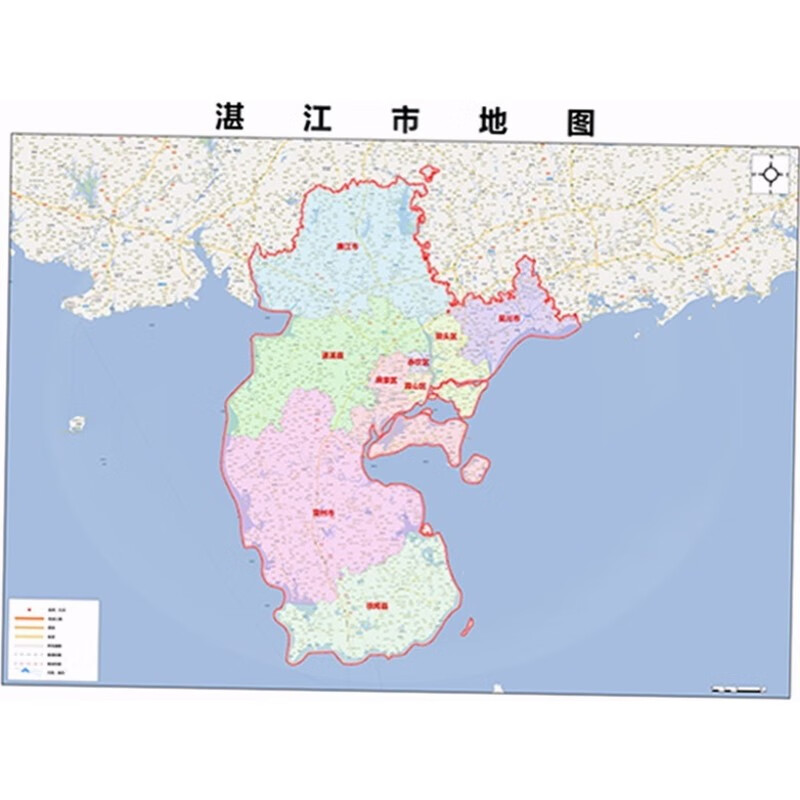 超大巨幅 湛江市区吴川地图订制定做 城市城区海报2023新版装饰 地图