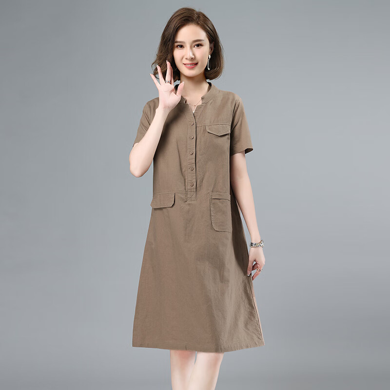 rindu素订素素棉麻裙时尚棉麻连衣裙中长款色2023夏季新款品牌女装