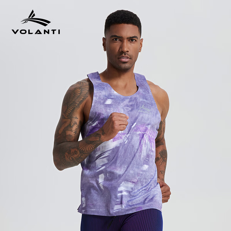 沃兰迪沃兰迪星河跑步速干背心女男马拉松吸汗夏季健身田径运动透气上衣 紫色 XXL