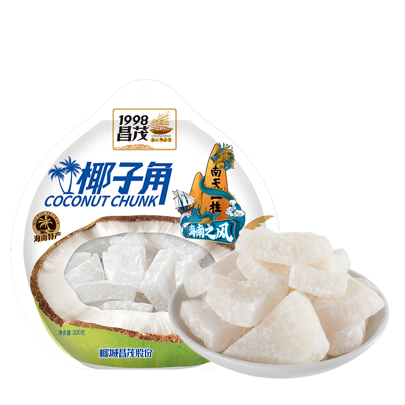 昌茂 椰子角大包裝零食休閑海南特產(chǎn)厚切果脯干烘烤香脆含糖椰肉塊 【5袋】共1500g