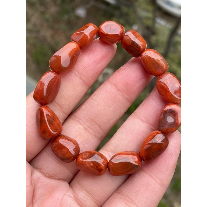 木普森 川料随形瓦西天然老矿南红 玛瑙玫瑰火焰纹 随形原石 南红手串