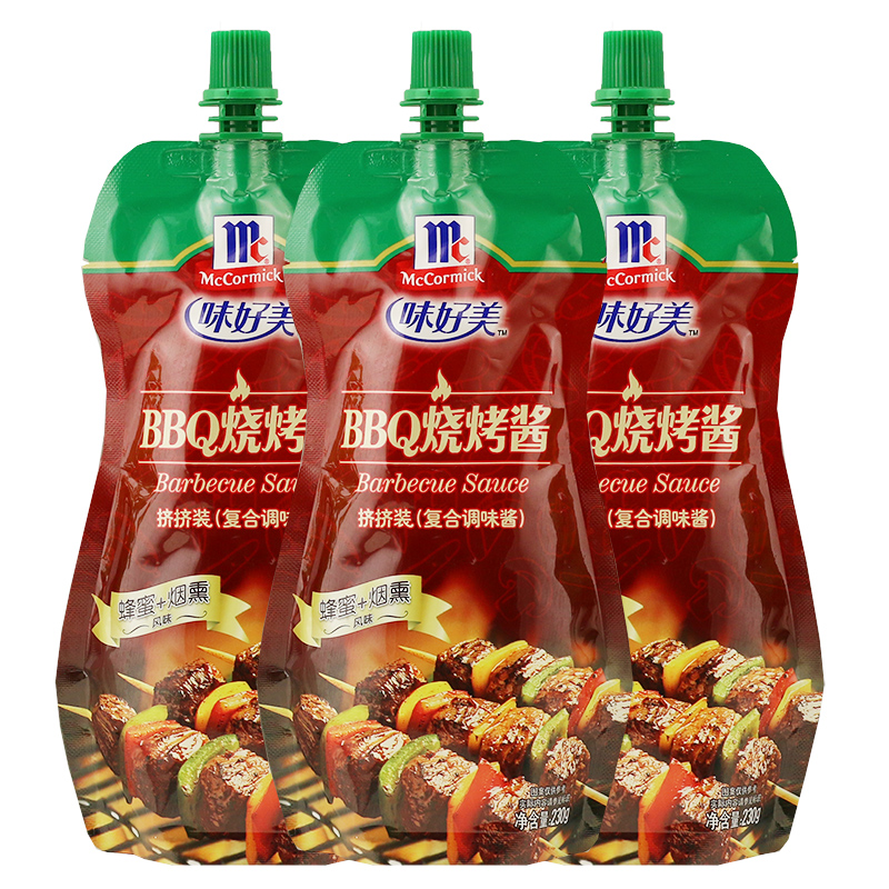 味好美bbq烧烤酱230g*3袋 蜂蜜烟熏风味腌肉酱料户外烧烤挤挤装