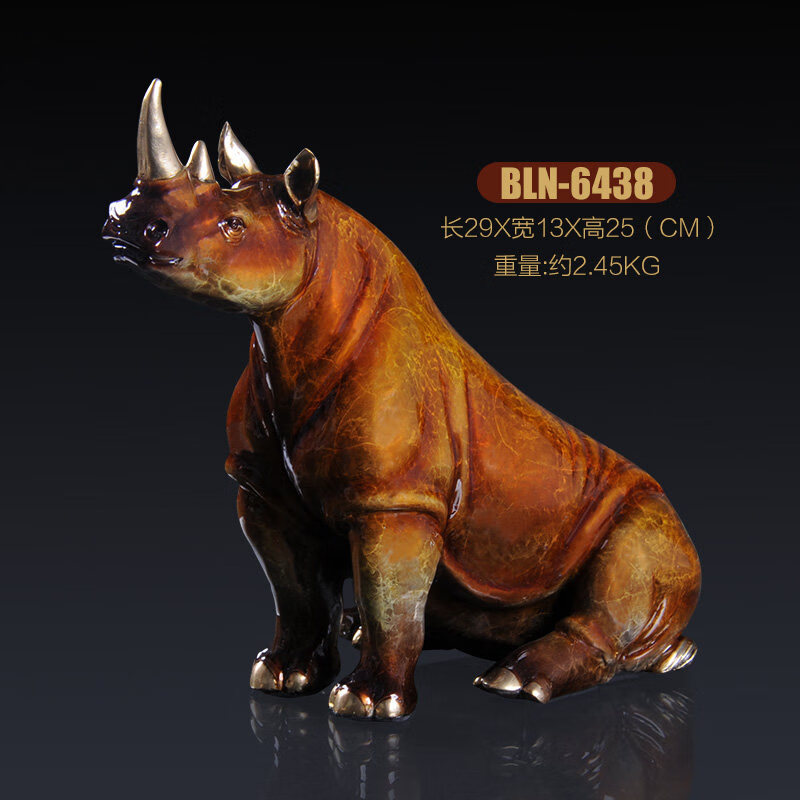 摆件商务白犀牛彩绘办公室工艺品创意桌面装饰家用纯铜保护动物独角犀