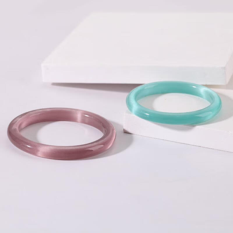 周大福钻石之心韩版细款灰猫眼石手镯时尚饰品女猫眼效应明显圈口 银灰色9MM宽圈口56mm