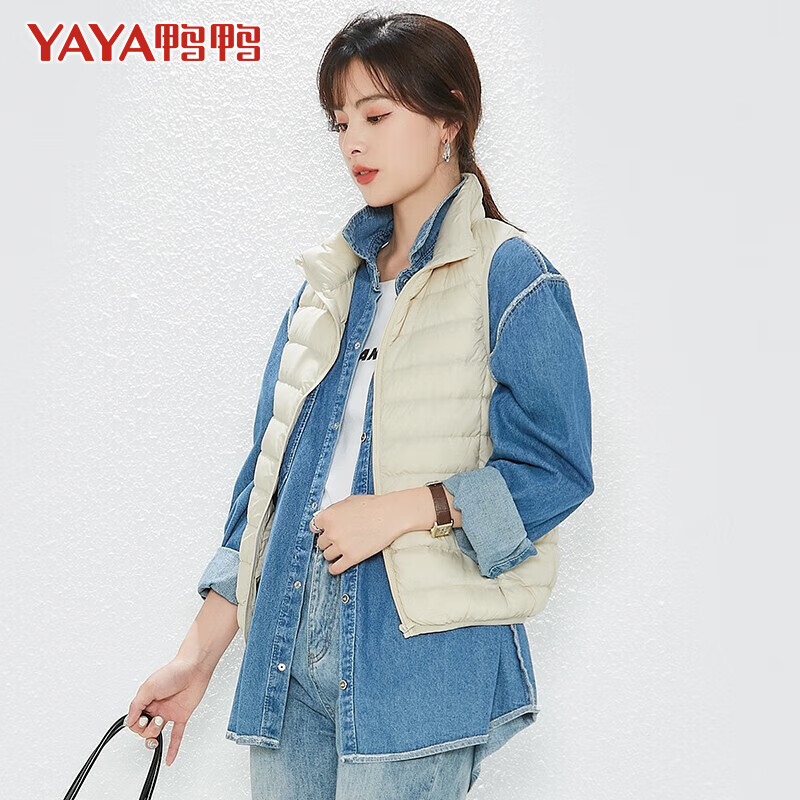 鸭鸭（YAYA）羽绒马甲女装2022年冬季新款羽绒服保暖防风显瘦轻薄马夹背心外套 米白色 L