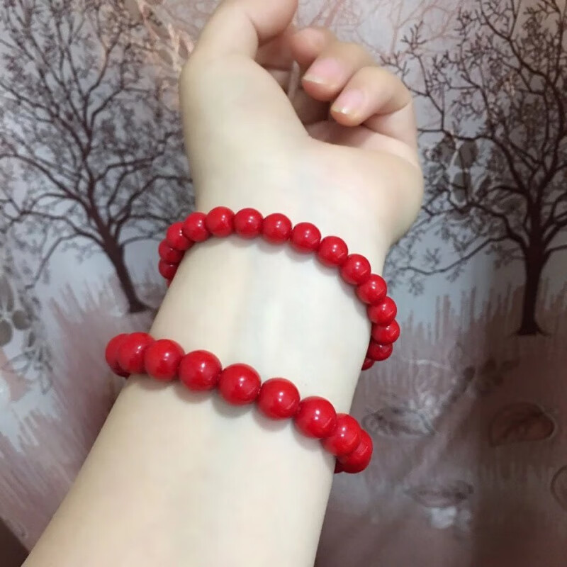 佩曼 红色珊瑚手串本命年手链时尚女士手串单珠宝饰品生日 7.5mm左右