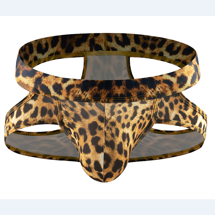 男士新款GS内裤 经典豹纹双丁男夏季潮流性感个性一片式丁c字裤男 金色 1条 S90-110斤