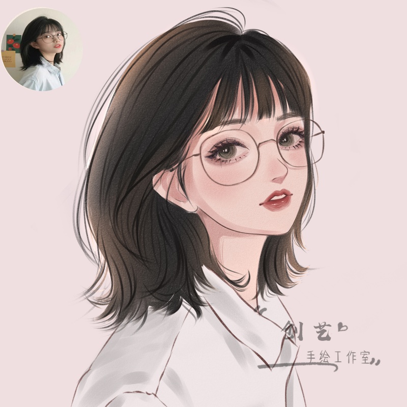 新款手绘头像定制原创水晶风画师约稿漫画卡通设计情侣照片微信画头像