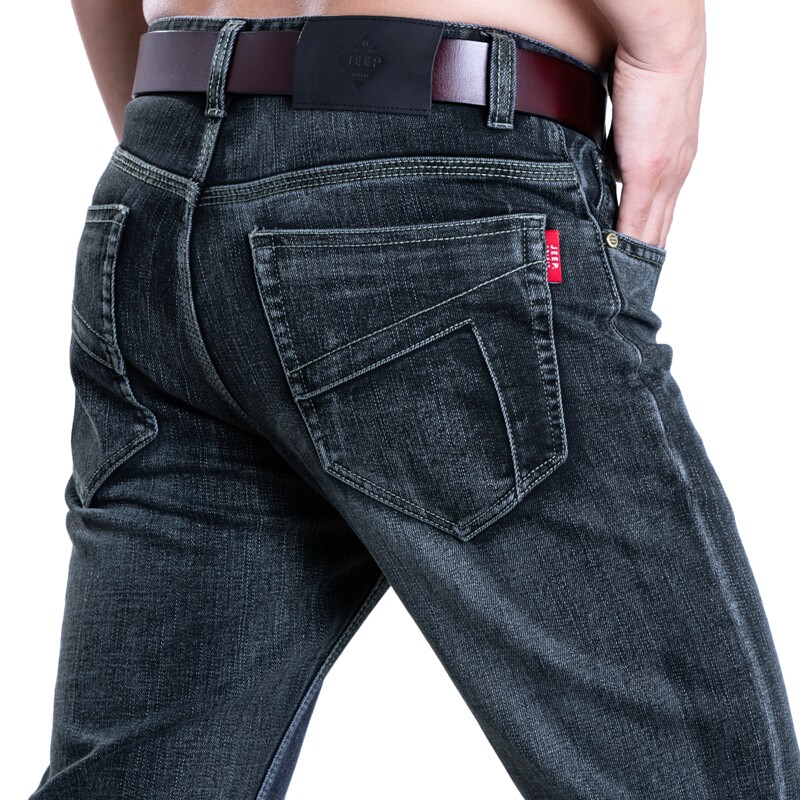 牛仔裤中腰直筒大码复古牛仔长裤弹力男裤子 927a黑蓝 36码 2尺8腰围