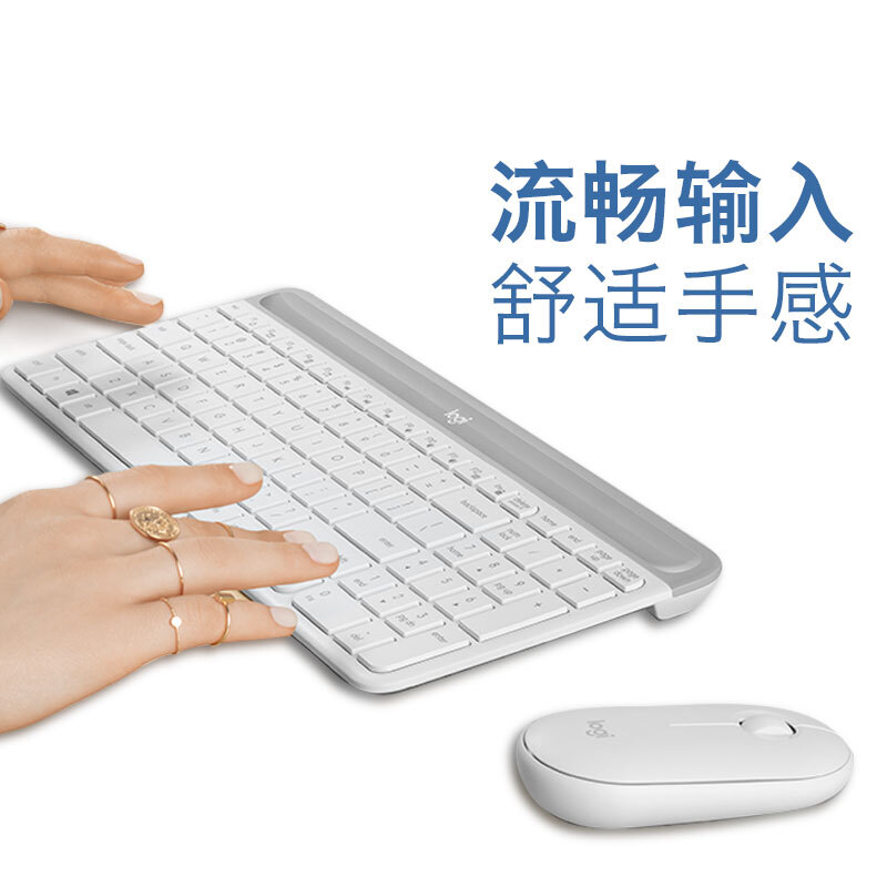 罗技（Logitech） MK470键鼠套装 无线USB连接 全尺寸超薄键盘 静音办公 商务差旅套装 MK470 白色