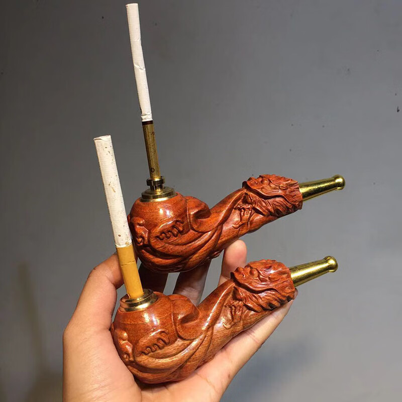 高档小叶紫檀实木烟嘴龙款男女式三用老式烟锅过滤器烟嘴烟杆斗嘴 粗