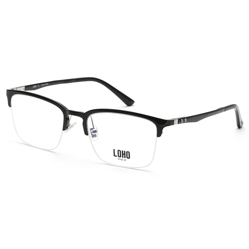 LOHO眼镜生活 近视眼镜框男超轻碳纤维商务半框眼镜架超轻百搭镜架 LH15011 钢琴黑