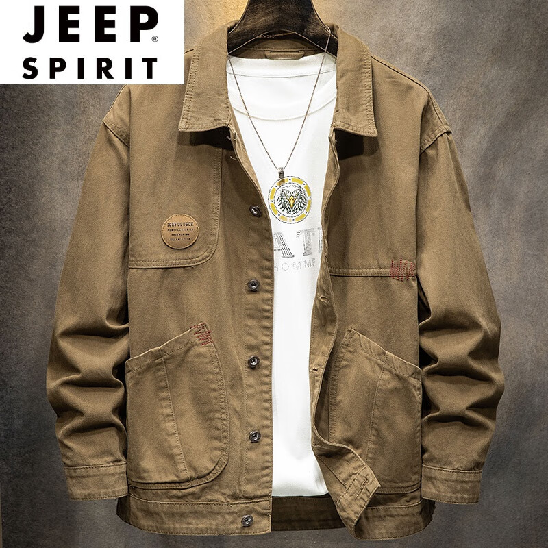 吉普(jeep)男装品牌阿美咔叽美式复古工装夹克男长袖衬衫春秋季宽松