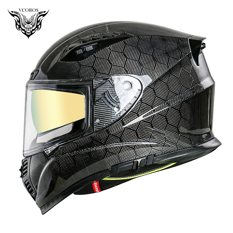 coros头盔 意大利vcoros碳纤维头盔摩托车男女士夏季防晒双镜片机车