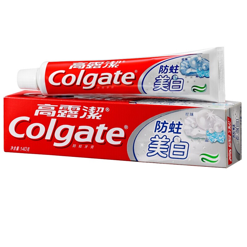 高露洁(colgate)防蛀美白牙膏140g家庭装珍珠盐白去除色i斑亮白光彩