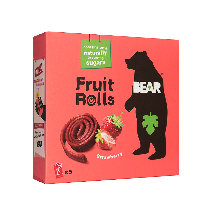 熊小点(BEAR)原装进口儿童无添加宝宝零食草莓味水果卷20g*5