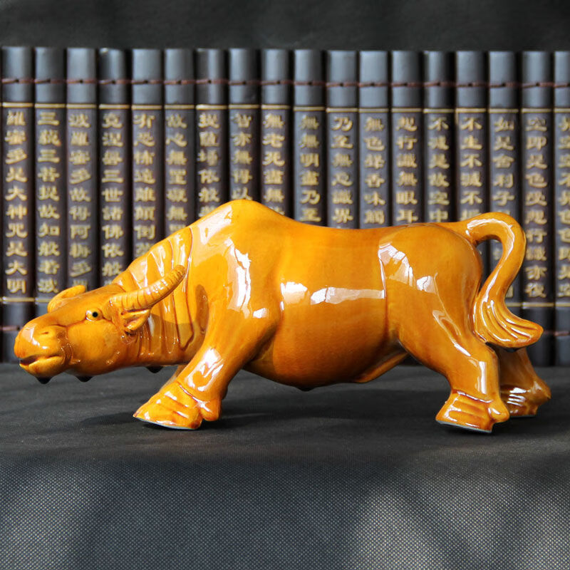 槿瑰摆件唐三彩牛陶瓷牛黄牛水牛生肖牛摆件工艺品礼品家居装饰 小号